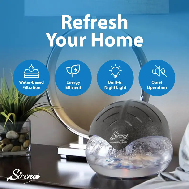 Water Air Purifier & Aromatherapy Diffuser with LED Night Light for Home, Pet Odor and Smoke Freshening