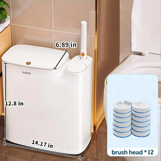 Bathroom Trash Can with Disposable Toilet Cleaning System, Garbage Can with Removable Inner Bucket, Slim Wastebasket for Toilet, RV , White