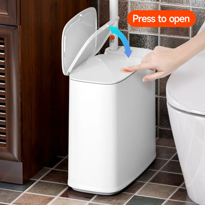 Bathroom Trash Can with Disposable Toilet Cleaning System, Garbage Can with Removable Inner Bucket, Slim Wastebasket for Toilet, RV , White