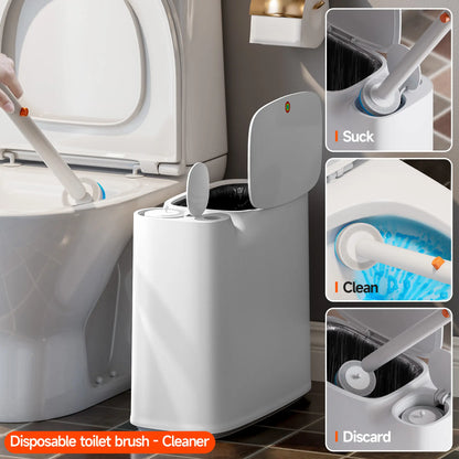 Bathroom Trash Can with Disposable Toilet Cleaning System, Garbage Can with Removable Inner Bucket, Slim Wastebasket for Toilet, RV , White