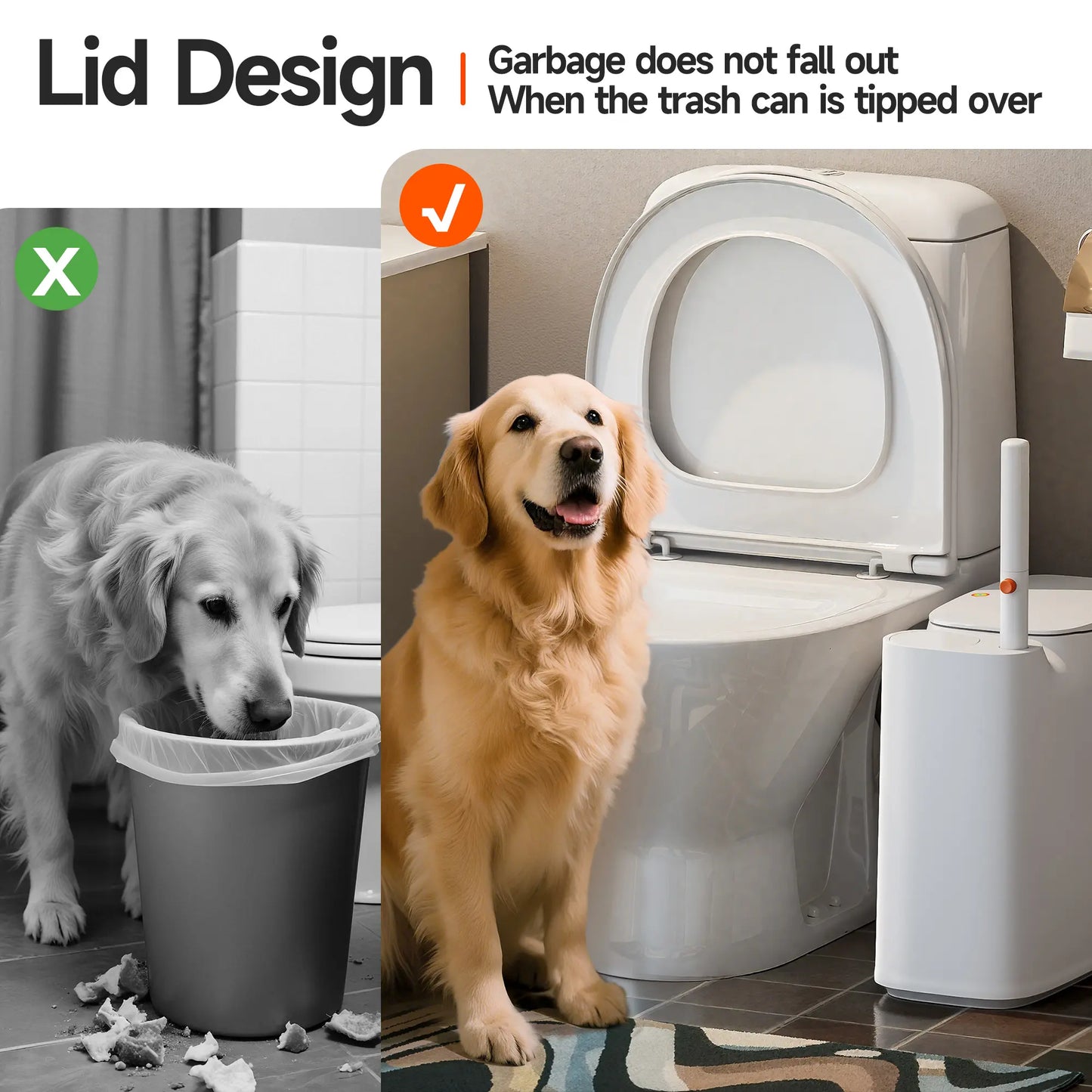 Bathroom Trash Can with Disposable Toilet Cleaning System, Garbage Can with Removable Inner Bucket, Slim Wastebasket for Toilet, RV , White