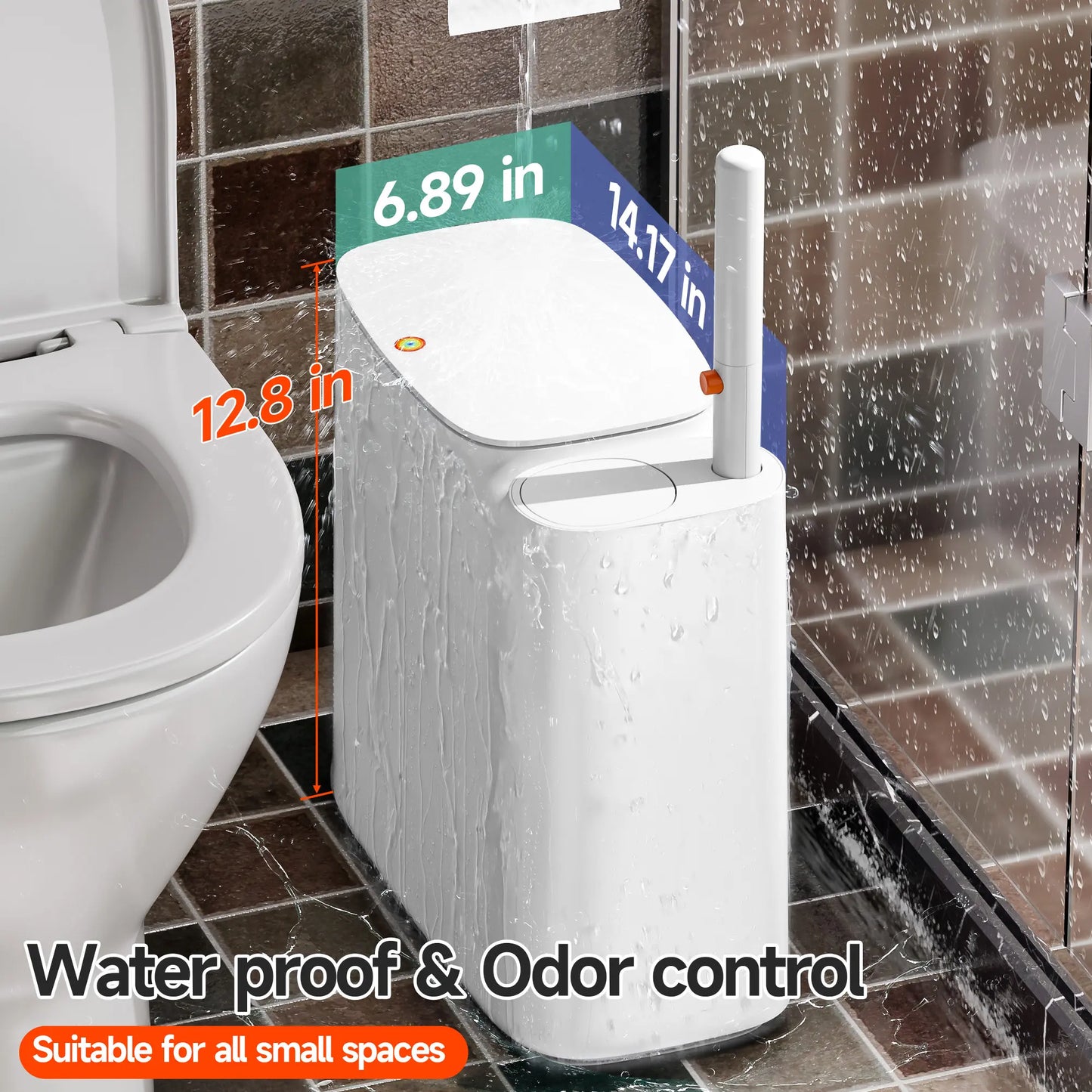 Bathroom Trash Can with Disposable Toilet Cleaning System, Garbage Can with Removable Inner Bucket, Slim Wastebasket for Toilet, RV , White