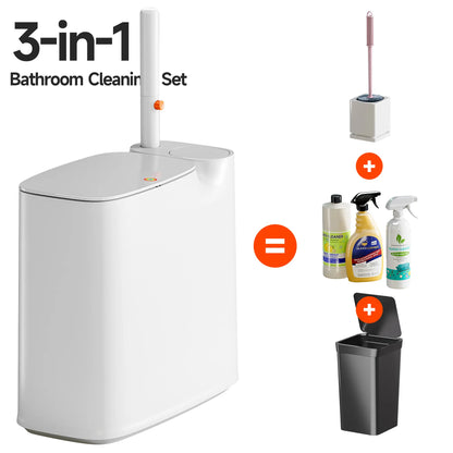 Bathroom Trash Can with Disposable Toilet Cleaning System, Garbage Can with Removable Inner Bucket, Slim Wastebasket for Toilet, RV , White